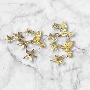 Vintage Homco Home Interiors Wall Decor Brass Hummingbirds & Flowers Gold 80s